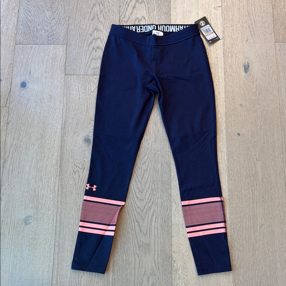 Under Armour Women’s Fitted Leggings – Navy Blue & Salmon – Size Small – NWT
